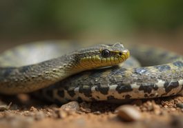 Gros plan d'un serpent venimeux avec des motifs jaunes et noirs sur son corps