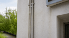 Tuyauteries refrigerantes installees verticalement le long mur maison