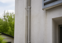 Tuyauteries refrigerantes installees verticalement le long mur maison