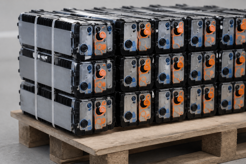 Modules batterie lithium empiles cotes par cote