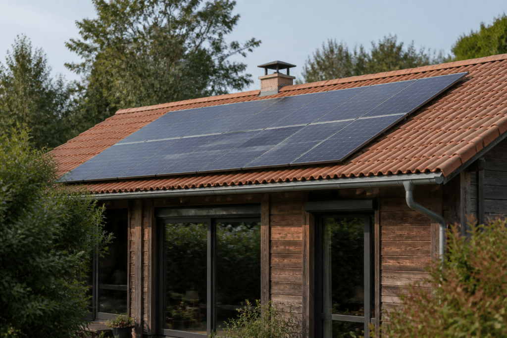 Panneaux solaires orientés sud captant rayons lumineux directs