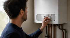 Main ajustant le thermostat du chauffe-eau mural